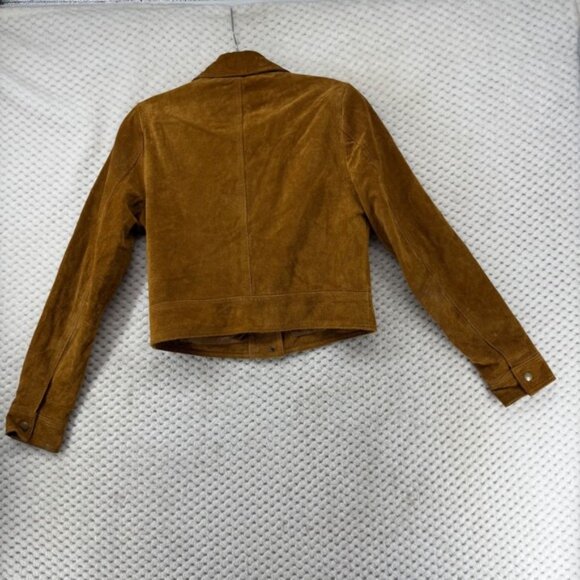 Forever 21 Suede Leather Jacket Rust Brown Trucker Full Zip Pockets Womens Small - Picture 6 of 6